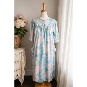 Vintage Floral House Dress Pastel Lounge Dress Pockets Cottagecore L Nap Dress